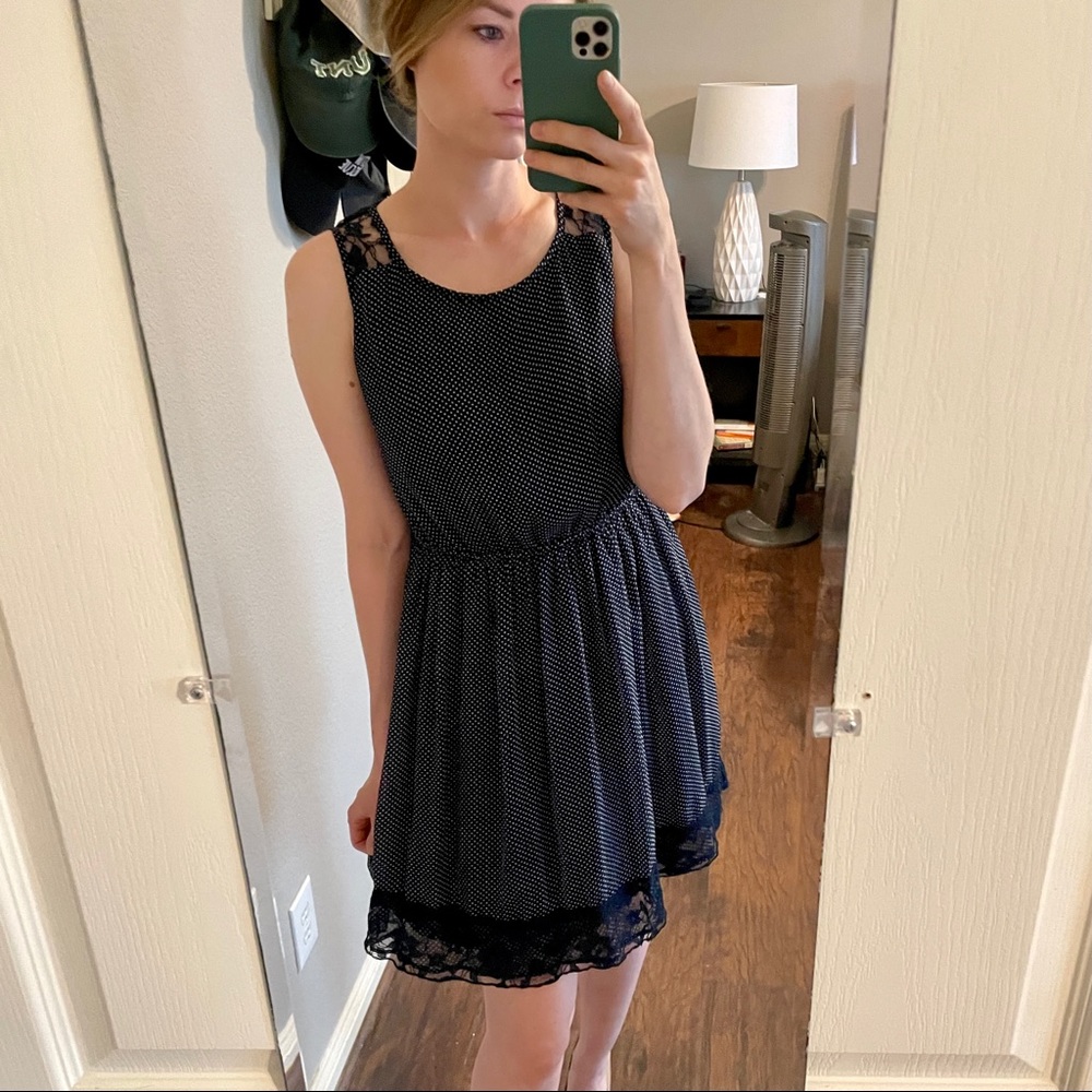 Zara Navy Polka Dot & Lace Dress